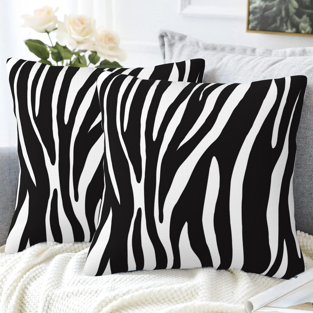 Throw Pillow Covers Animal Zebra Skin Pillow Covers 18x18 Inch Set of 2