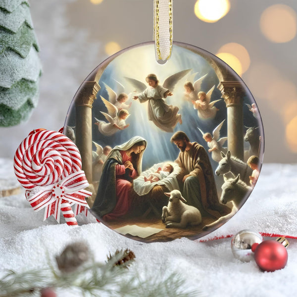 Nativity Christmas Decorations, 3 Inch Ceramic Religious Christmas Ornament, Christmas Tree Ornaments, Christian Gifts for Kids