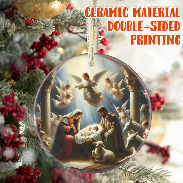 Nativity Christmas Decorations, 3 Inch Ceramic Religious Christmas Ornament, Christmas Tree Ornaments, Christian Gifts for Kids
