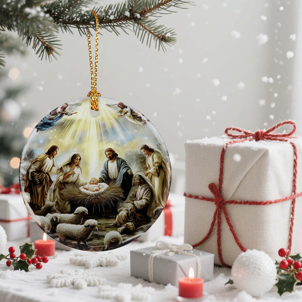 Nativity Scene Christmas Ornament, Jesus’ Birth Christmas Ornament, Holy Family Decoration, Religious Holiday Decor