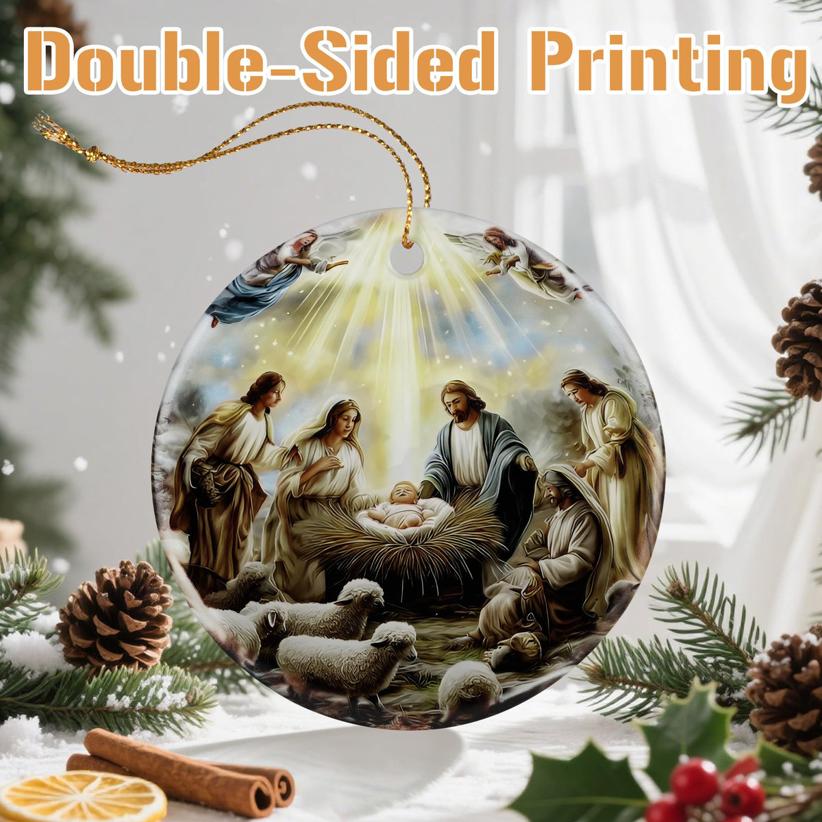 Nativity Scene Christmas Ornament, Jesus’ Birth Christmas Ornament, Holy Family Decoration, Religious Holiday Decor