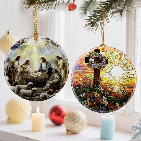 Nativity Scene Christmas Ornament, Jesus’ Birth Christmas Ornament, Holy Family Decoration, Religious Holiday Decor