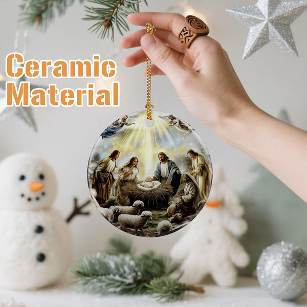 Nativity Scene Christmas Ornament, Jesus’ Birth Christmas Ornament, Holy Family Decoration, Religious Holiday Decor