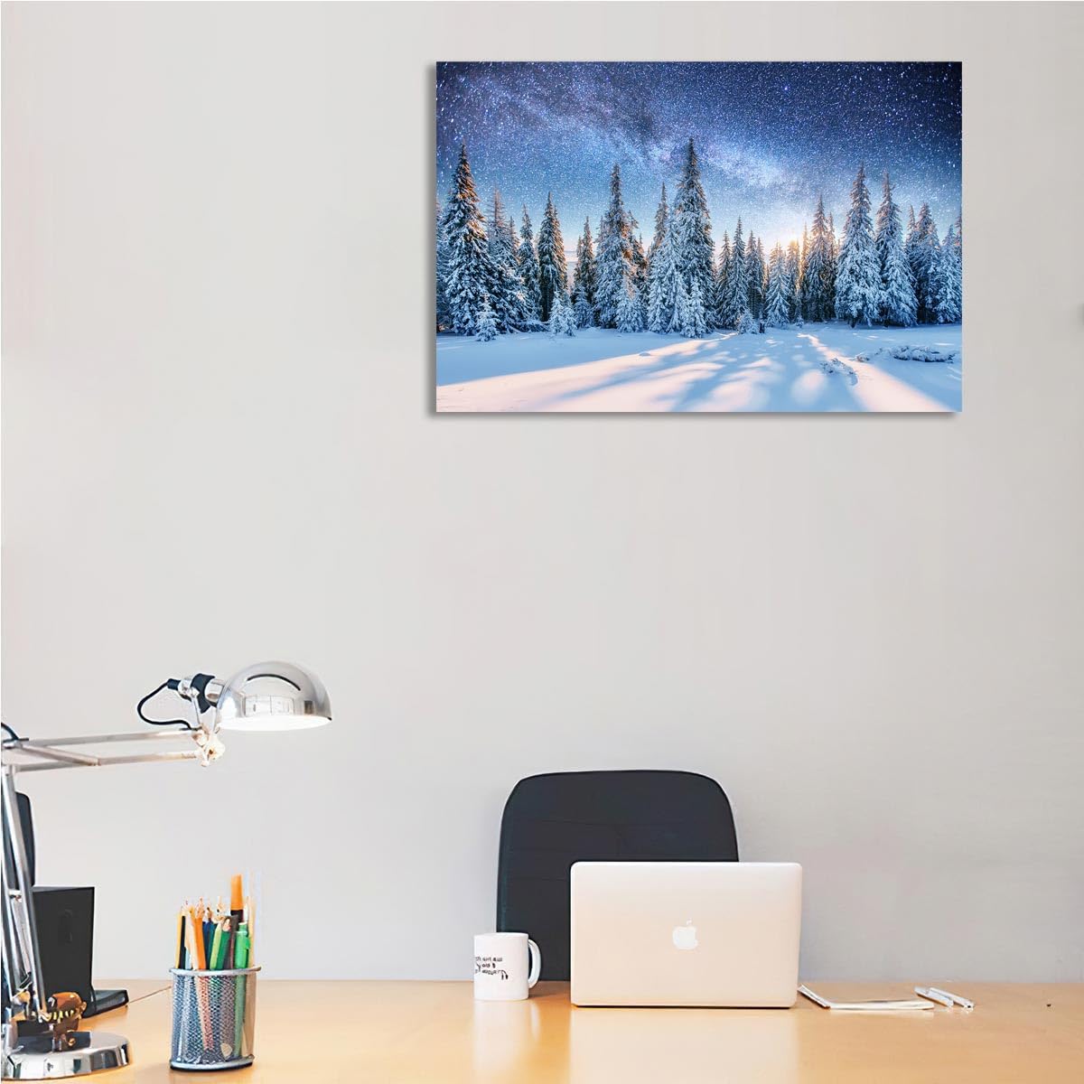Winter Forest Landscape,Pine Trees In Winter,Magical Snowy Sunset Canvas Wall Art For Living Room Decor Aesthetic Vintage Posters