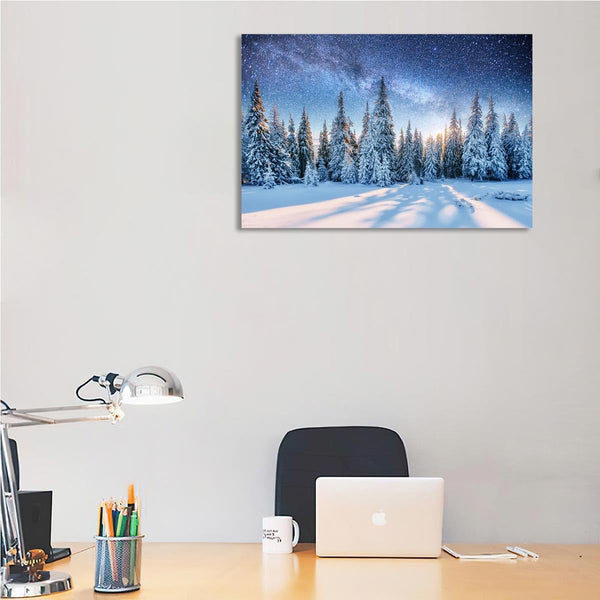 Winter Forest Landscape,Pine Trees In Winter,Magical Snowy Sunset Canvas Wall Art For Living Room Decor Aesthetic Vintage Posters