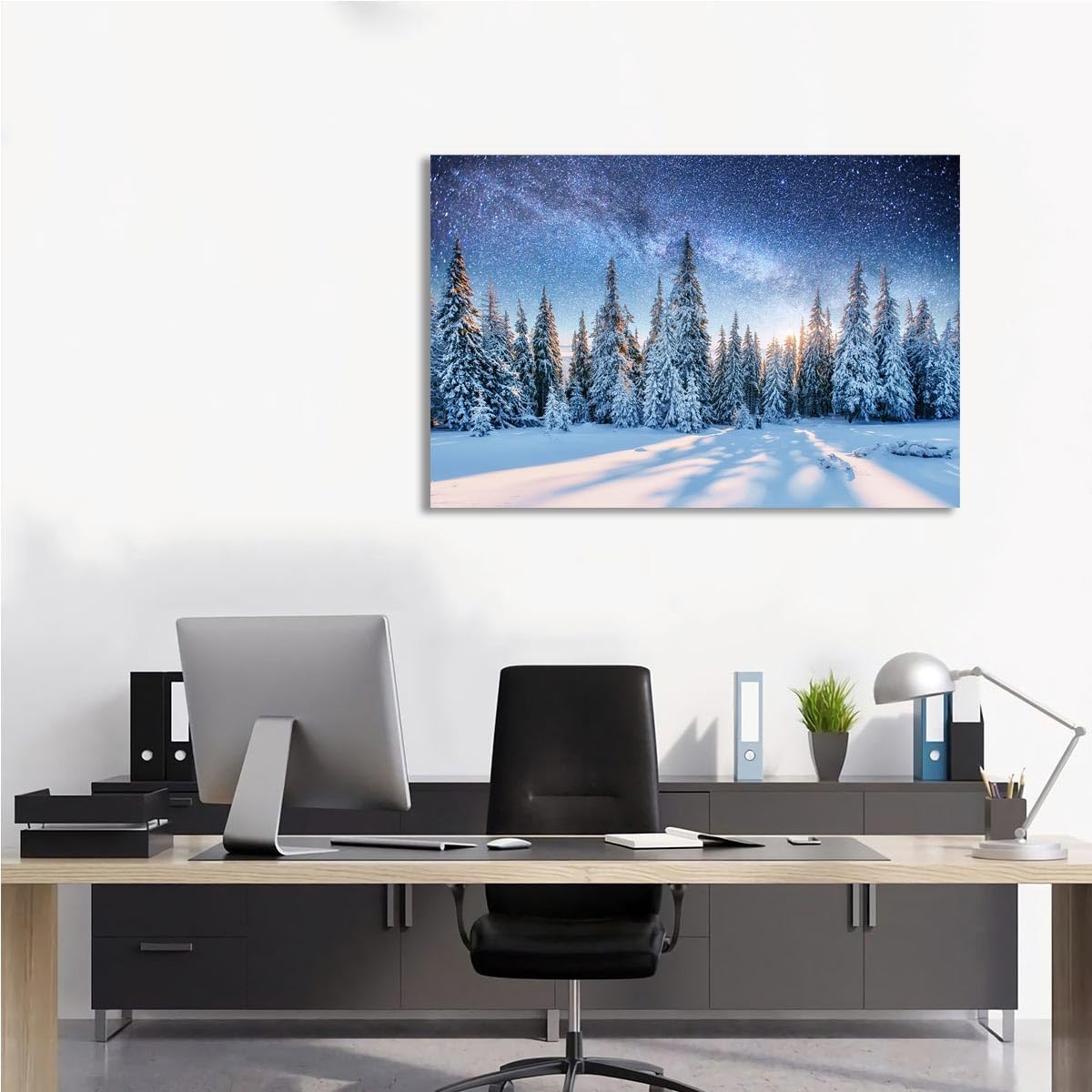 Winter Forest Landscape,Pine Trees In Winter,Magical Snowy Sunset Canvas Wall Art For Living Room Decor Aesthetic Vintage Posters