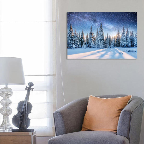 Winter Forest Landscape,Pine Trees In Winter,Magical Snowy Sunset Canvas Wall Art For Living Room Decor Aesthetic Vintage Posters