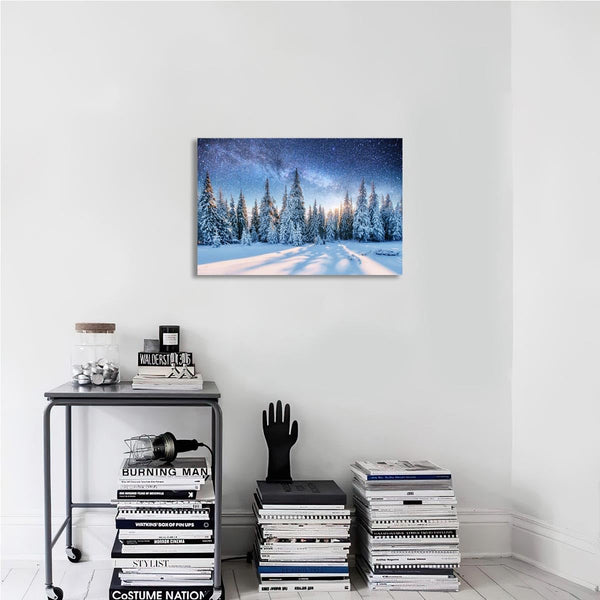 Winter Forest Landscape,Pine Trees In Winter,Magical Snowy Sunset Canvas Wall Art For Living Room Decor Aesthetic Vintage Posters