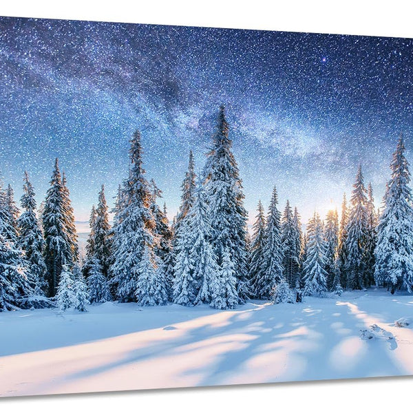 Winter Forest Landscape,Pine Trees In Winter,Magical Snowy Sunset Canvas Wall Art For Living Room Decor Aesthetic Vintage Posters