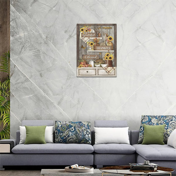 Farmhouse Kitchen Canvas Wall Art Sunflowers Rustic Kitchen Wall Decor Kitchen Quotes Pictures Painting Prints Framed Artwork