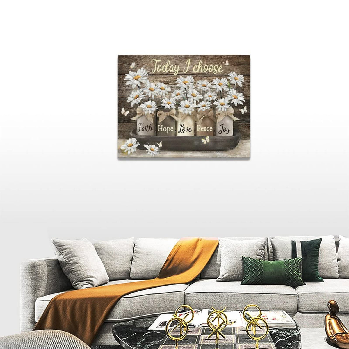Daisy Canvas Wall Art Country White Daisies Butterfly Flowers Wall Decor Quotes Today I Choose Faith Hope Love Peace Joy Pictures