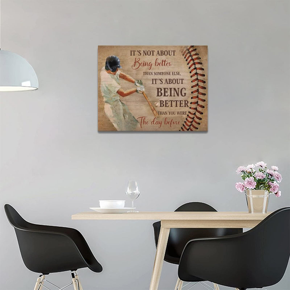 Inspirational Baseball Canvas Wall Art Sport Theme Wall Decor Motivational Quotes Painting Prints Framed Artwork Decor