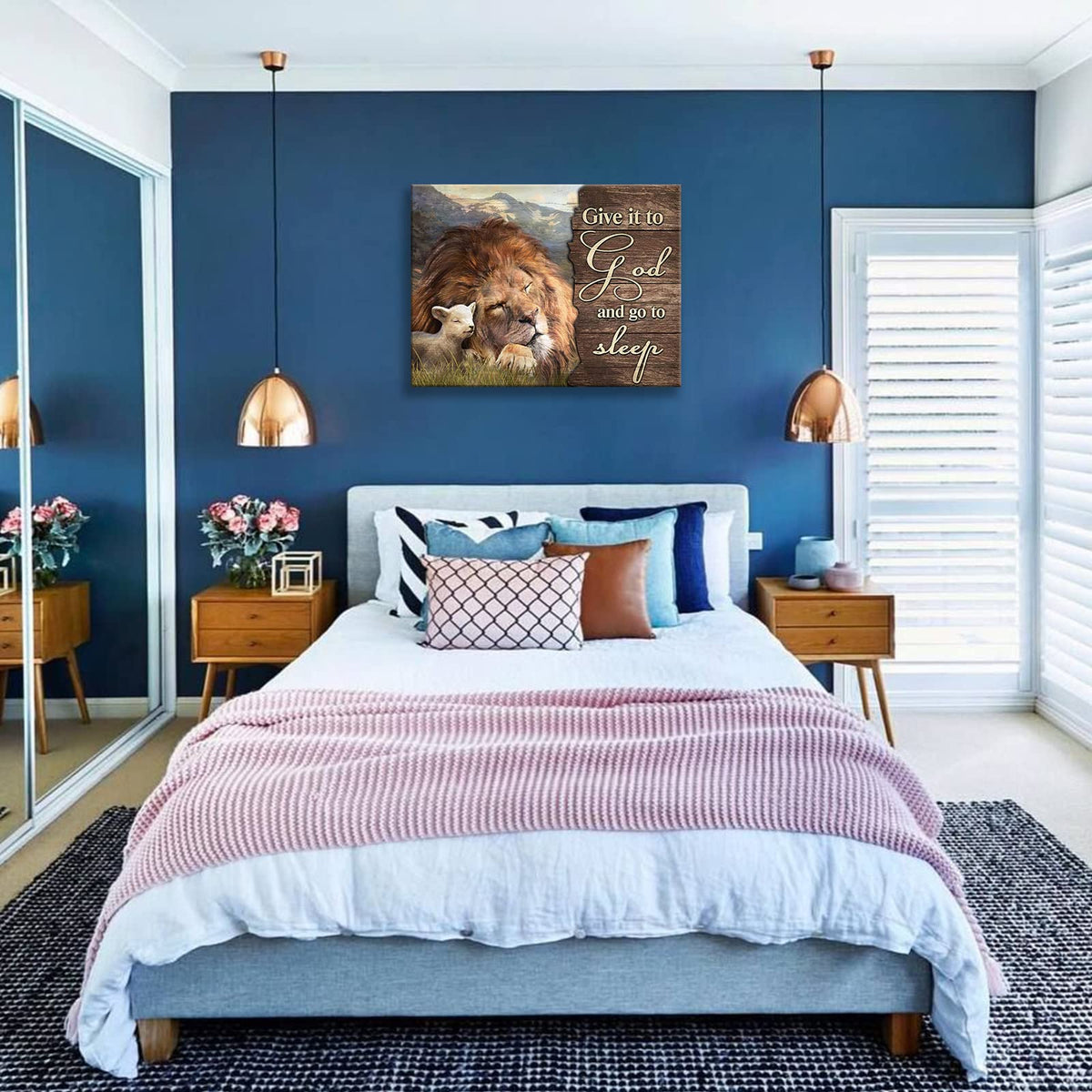 Lion and Lamb Wall Art Pictures Canvas Wall Decor Painting Prints Framed Artwork Decor for Church Living Room Bedroom