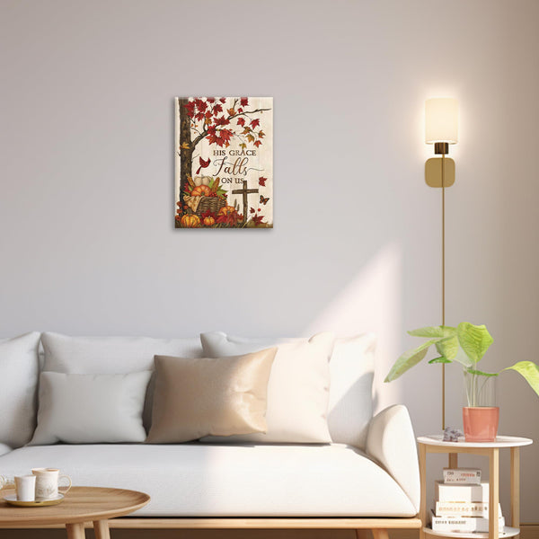 Maple Leaf Fall Decor Wall Art, Farmhouse Pumpkins Pictures Canvas Prints, Autumn Leaves Painting Harvest Thanksgiving Artwork