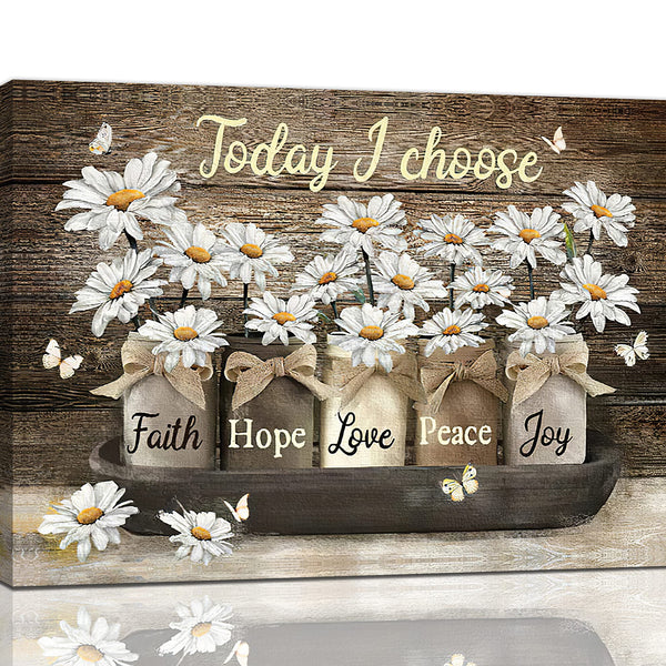 Daisy Canvas Wall Art Country White Daisies Butterfly Flowers Wall Decor Quotes Today I Choose Faith Hope Love Peace Joy Pictures