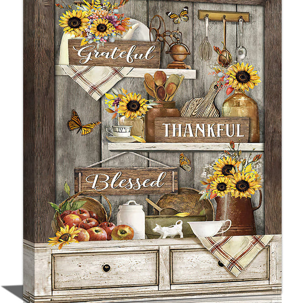 Farmhouse Kitchen Canvas Wall Art Sunflowers Rustic Kitchen Wall Decor Kitchen Quotes Pictures Painting Prints Framed Artwork