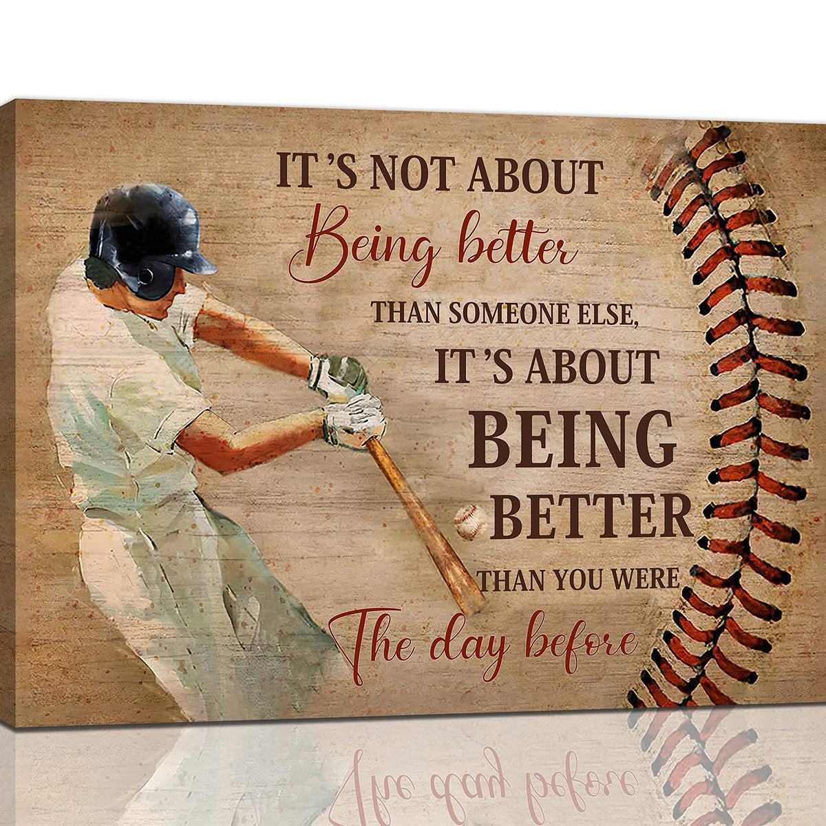 Inspirational Baseball Canvas Wall Art Sport Theme Wall Decor Motivational Quotes Painting Prints Framed Artwork Decor