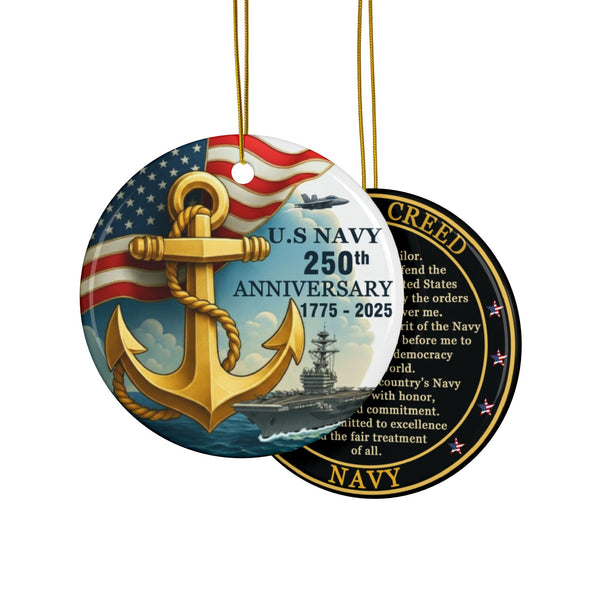 2 Pack Navy 250th Anniversary Military Commemorative Ornament 1775–2025 – Double-Sided Ceramic