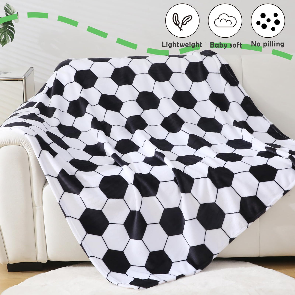 Soccer Blanket, Soccers Gifts for Boys Girls Soccer Lovers, Machine Washable Soft Fleece Throw Blankets