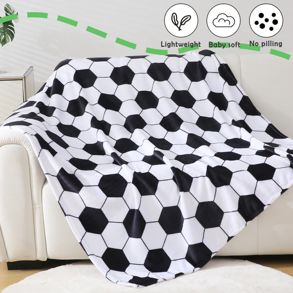 Soccer Blanket, Soccers Gifts for Boys Girls Soccer Lovers, Machine Washable Soft Fleece Throw Blankets