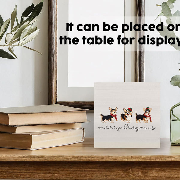 Corgi Christmas Wooden Box Sign, Corgi Gifts Dog Christmas Decorations, Merry Corgmas Wood Signs