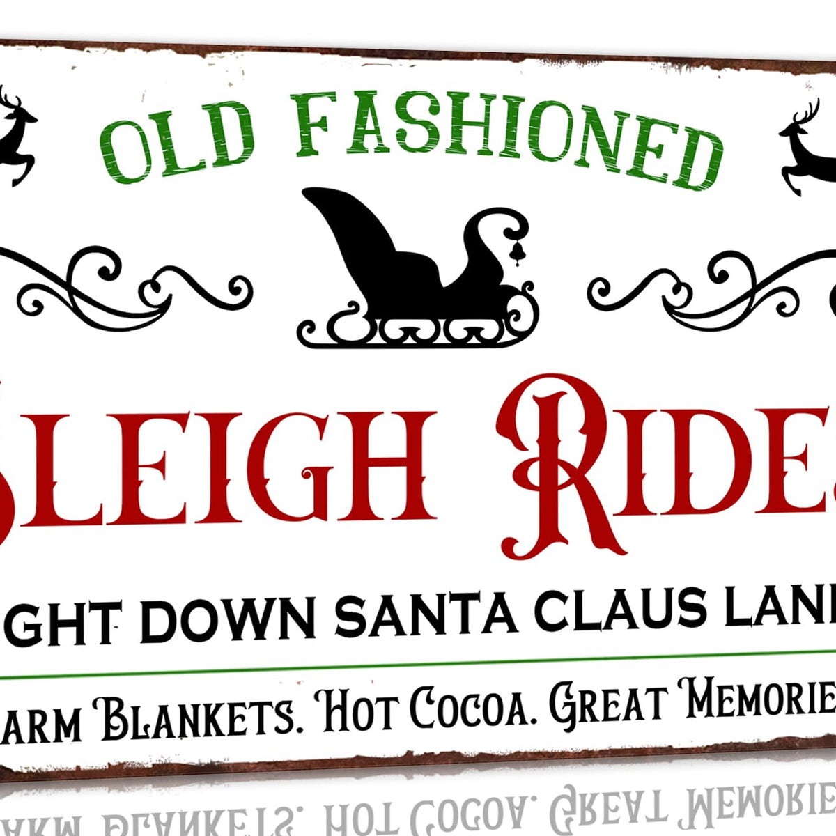 Old Fashioned Sleigh Rides Tin Sign Right Down Santa Claus Lane Christmas Metal Tin Sign