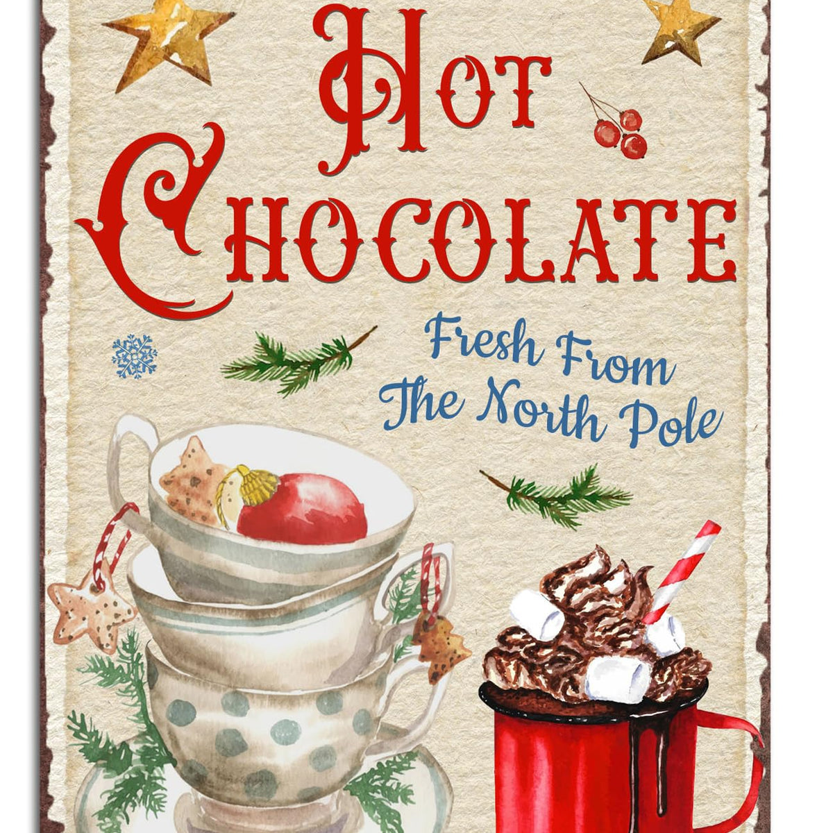 Mrs Claus Hot Chocolate Metal Tin Sign Christmas Sign Vintage Retro Poster
