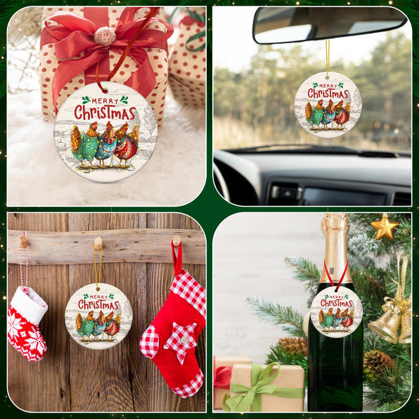 Chicken Ornaments for Christmas Tree - Ceramic Christmas Ornaments 2025 - Chicken Ornaments for Xmas Tree, Rustic Home Decor