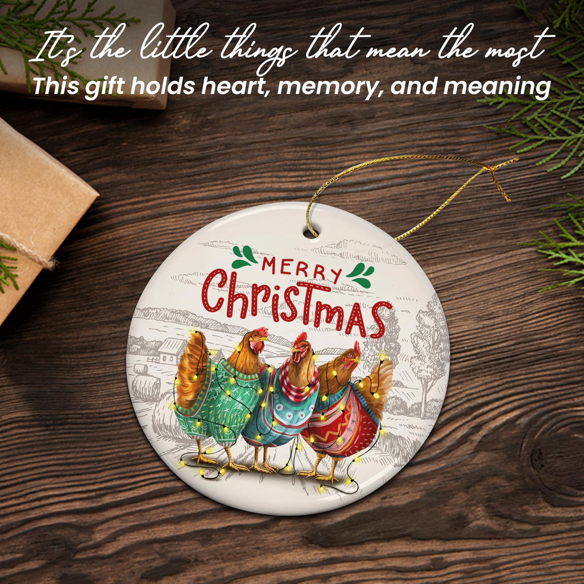 Chicken Ornaments for Christmas Tree - Ceramic Christmas Ornaments 2025 - Chicken Ornaments for Xmas Tree, Rustic Home Decor