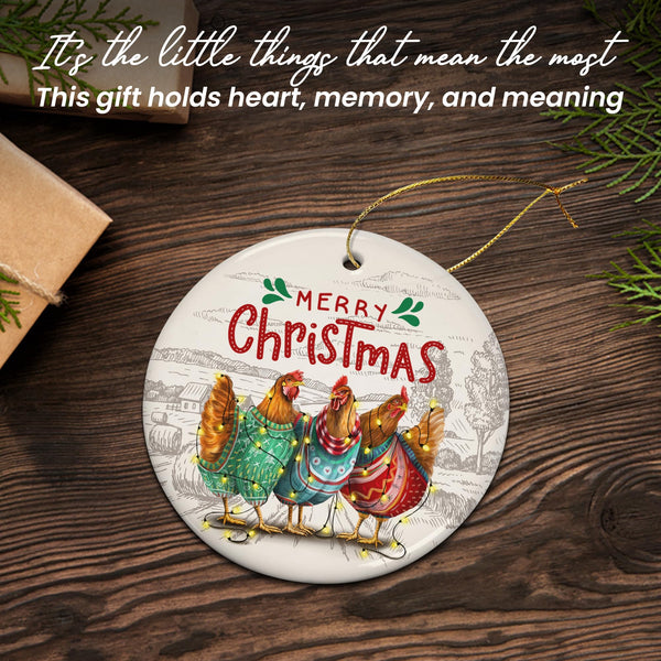 Chicken Ornaments for Christmas Tree - Ceramic Christmas Ornaments 2025 - Chicken Ornaments for Xmas Tree, Rustic Home Decor
