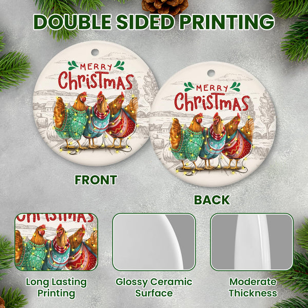 Chicken Ornaments for Christmas Tree - Ceramic Christmas Ornaments 2025 - Chicken Ornaments for Xmas Tree, Rustic Home Decor