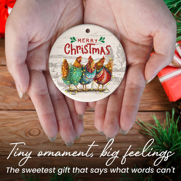 Chicken Ornaments for Christmas Tree - Ceramic Christmas Ornaments 2025 - Chicken Ornaments for Xmas Tree, Rustic Home Decor