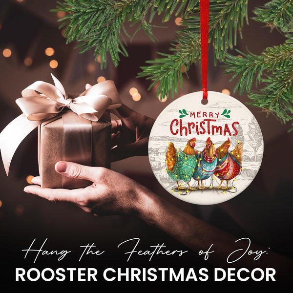 Chicken Ornaments for Christmas Tree - Ceramic Christmas Ornaments 2025 - Chicken Ornaments for Xmas Tree, Rustic Home Decor