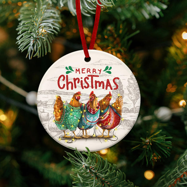 Chicken Ornaments for Christmas Tree - Ceramic Christmas Ornaments 2025 - Chicken Ornaments for Xmas Tree, Rustic Home Decor