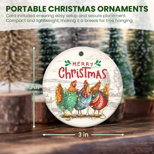 Chicken Ornaments for Christmas Tree - Ceramic Christmas Ornaments 2025 - Chicken Ornaments for Xmas Tree, Rustic Home Decor