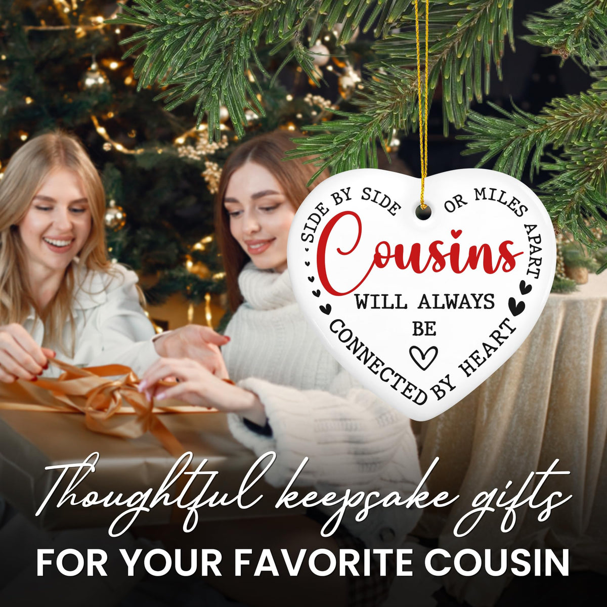 Christmas Cousin Gifts for Women Men - Ceramic Christmas Ornaments 2025 for Tree Decorations