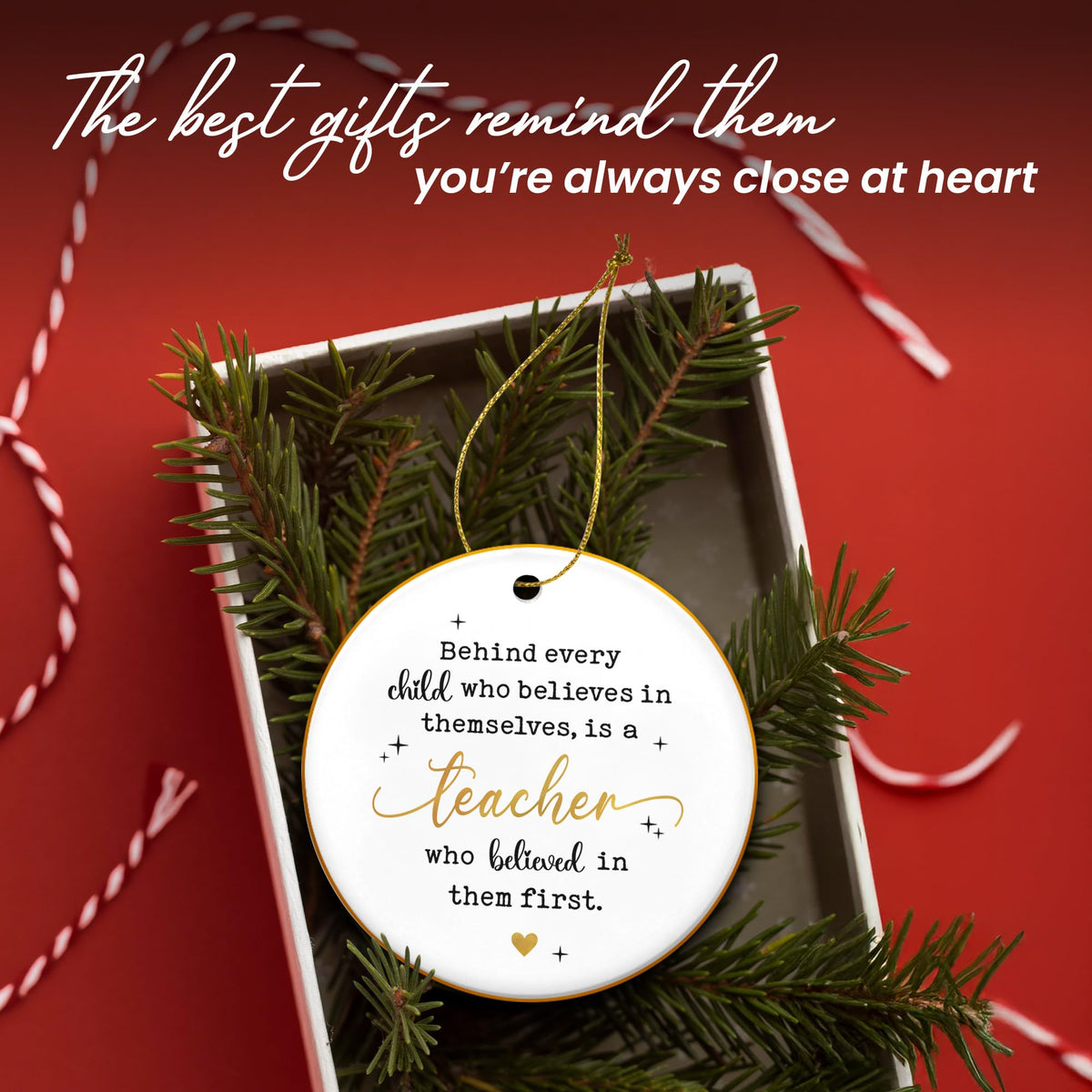 Christmas Teacher Gifts for Women Men - Ceramic Christmas Ornaments 2025 with Gold-Trimmed Edges