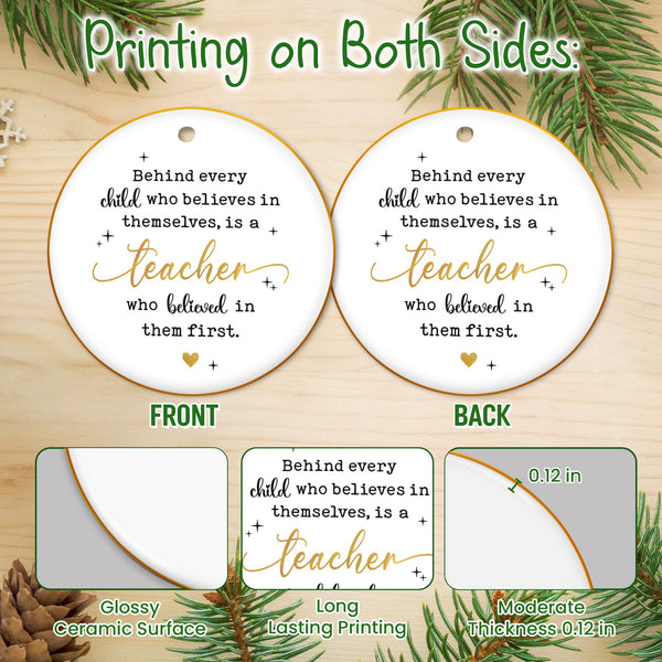 Christmas Teacher Gifts for Women Men - Ceramic Christmas Ornaments 2025 with Gold-Trimmed Edges