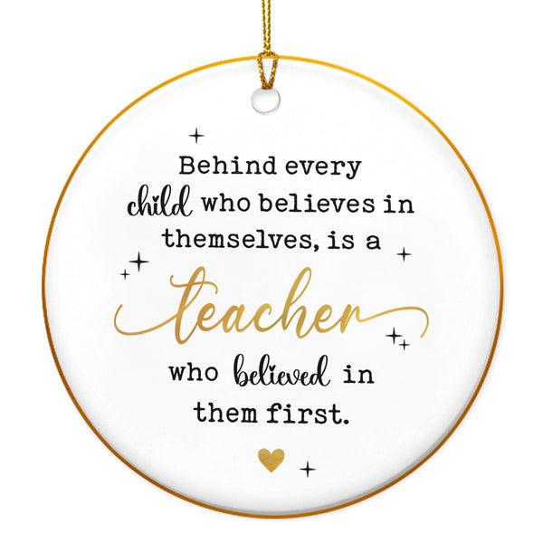 Christmas Teacher Gifts for Women Men - Ceramic Christmas Ornaments 2025 with Gold-Trimmed Edges