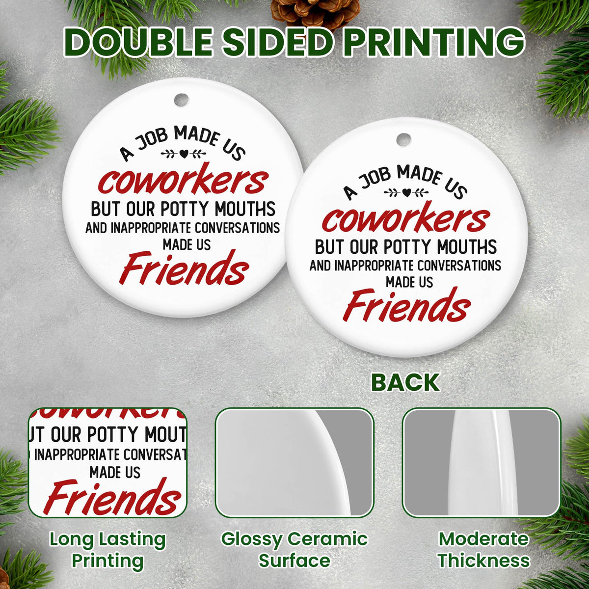 Coworker Gifts for Friends Women - Ceramic Christmas Ornaments 2025 for Tree Decorations