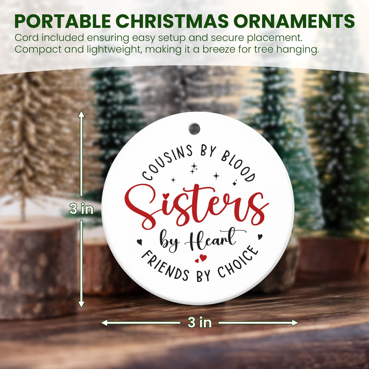 Sister Christmas Ornaments Gifts for Cousins Female - Ceramic Christmas Ornaments 2025 for Tree Decor