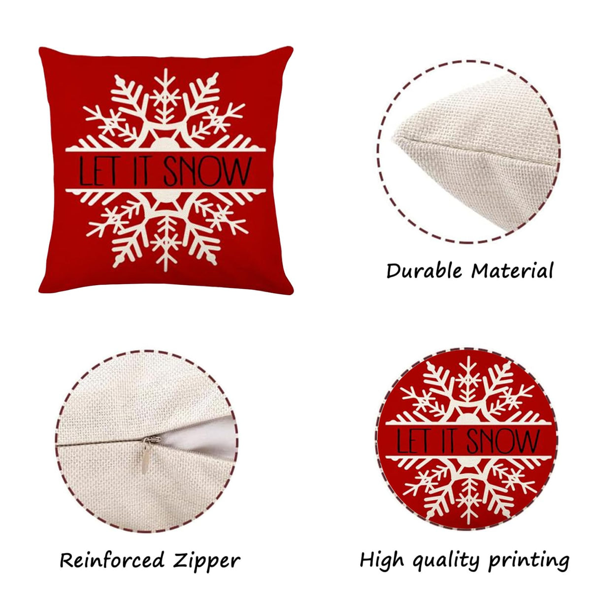 Merry Christmas Joy Xmas Trees Red Throw Pillow Covers, 18 x 18 Inch
