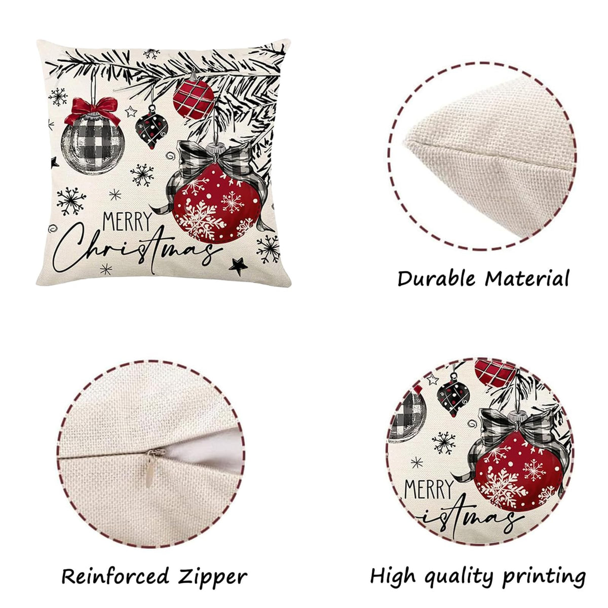 Merry Christmas Joy Xmas Trees Red Throw Pillow Covers, 18 x 18 Inch