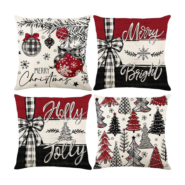 Merry Christmas Joy Xmas Trees Red Throw Pillow Covers, 18 x 18 Inch