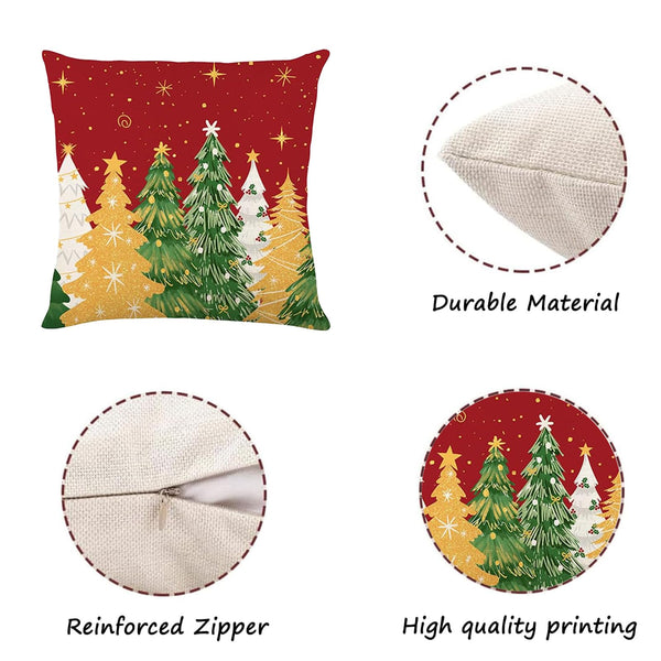 Merry Christmas Joy Xmas Trees Red Throw Pillow Covers, 18 x 18 Inch