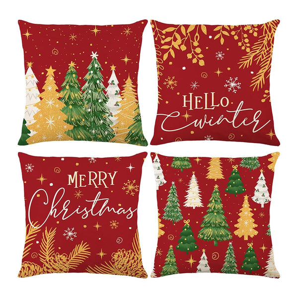 Merry Christmas Joy Xmas Trees Red Throw Pillow Covers, 18 x 18 Inch