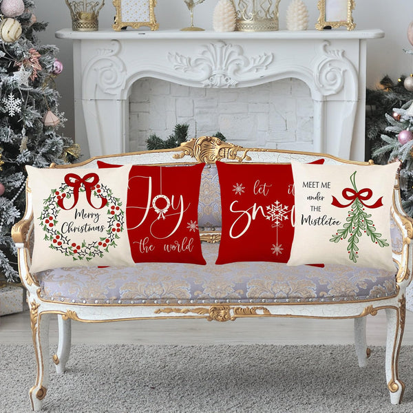 Merry Christmas Joy Xmas Trees Red Throw Pillow Covers, 18 x 18 Inch