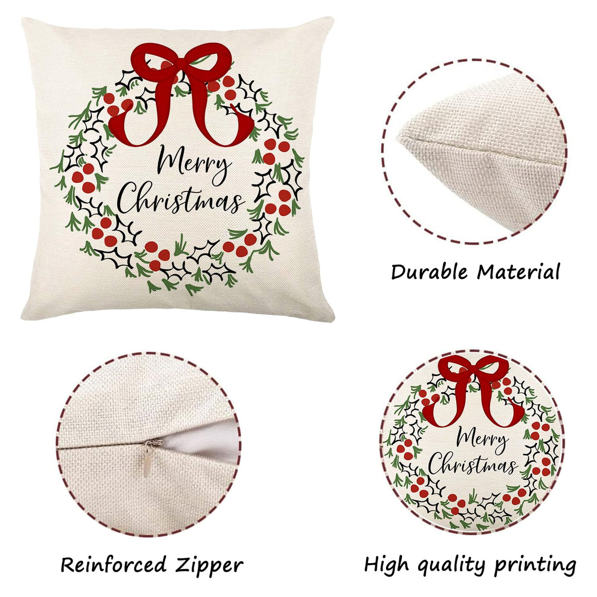 Merry Christmas Joy Xmas Trees Red Throw Pillow Covers, 18 x 18 Inch