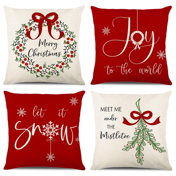 Merry Christmas Joy Xmas Trees Red Throw Pillow Covers, 18 x 18 Inch