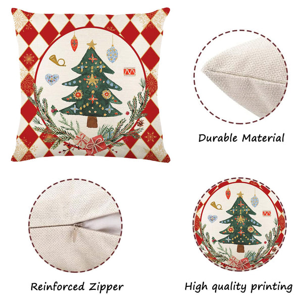 Merry Christmas Joy Xmas Trees Red Throw Pillow Covers, 18 x 18 Inch